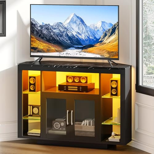 YITAHOME 100CM Eckschrank mit RGB-LED-Beleuchtung, Eckkommode fernsehschrank für bis zu 55 Zoll-TV mit 7 offenen Gaming Entertainment Center Regalen Moderne Einfachheit TV-Standchest