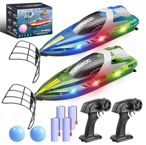 Ferngesteuertes RC Boot 2er Set, wasserdicht mit 2,4 GHz Fernsteuerung, Twin-Screw Antrieb, LED, automatische Flip-Funktion, Dual-Speed-Modus, 4 Akkus, für Kinder & Erwachsene, ideal für Pool & See