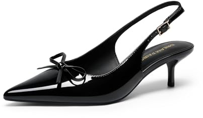 DREAM PAIRS Women's Kitten Heel Pointed Toe Pumps,Black-Pat,5.5