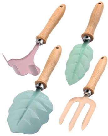 TOYANDONA Kit de Herramientas de Jardinería, Set de 4 Piezas Pala Pequeña, Rastrillo Metálico y Tenedor de Mano, Materiales Resistentes para Jardín y Juegos al Aire Libre