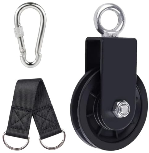 Pulley Wheel for Home Gym, Cable Pulley Set with Strap and Carabiner | Heavy Duty Silent Gym Pulley, Smooth Rotation, Perfect for Lat Pulldown, Arm and Back Strength Training, Indoor Workout