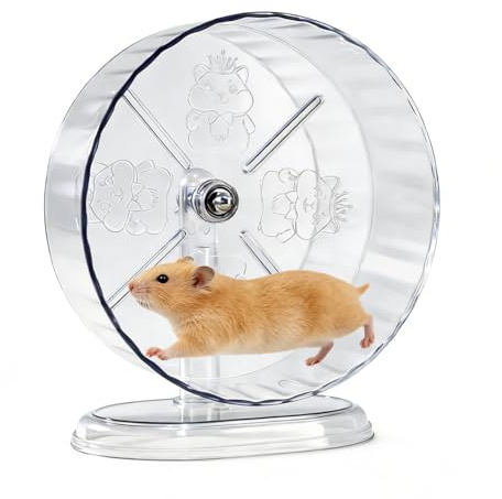 Silent Hamster Exercise Wheel, 24CM Quiet Hamsters Wheels Acrylic Hamster Exercise Wheel with Adjustable Stand for Hamsters Gerbils Mice Small Animals （Transparent color）