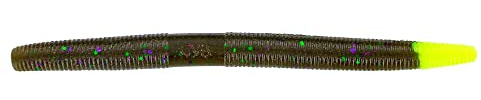 Gary Yamamoto 5 SENKO GREEN PUMPKIN/LARGE GREEN & PURPLE FLAKE W/CHARTREUSE TAIL (10 PACK)