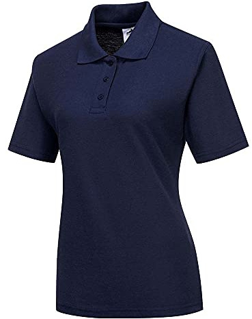 Portwest B209 Polo Femme Naples Col et Manchettes en Côtes Coutures Doubles | Marine, L, UPF 40+, Polyester, Ouverture Boutons Pattes, Lavable en Machine, Tenue de Travail, Protection UV, Durable