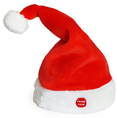 lux.pro Cappello da Babbo Natale che Canta e Balla Divertente Berretto Natalizio Musicale che si Muove a Batteria 39 cm x Ø 22 cm per Regalo Natale