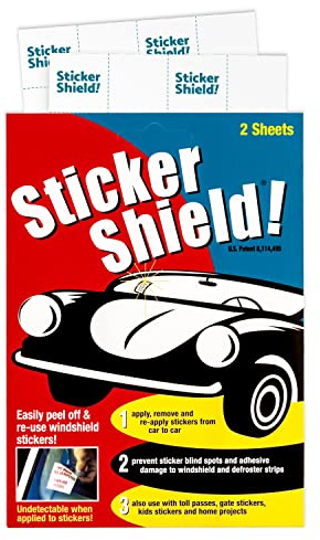 STICKER SHIELD - Windshield Sticker Applicator for Easy Application, Removal and Re-Application from Car to Car - 4 inch x 6 inch Sheets (Pack of 2 Sheets)