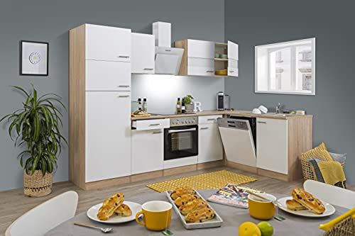 Respekta Merle Küchenzeile, Holzwerkstoff, Weiß, 280 cm
