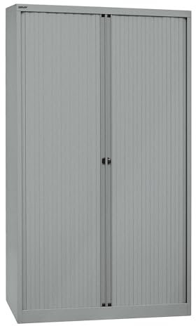 BISLEY Rollladenschrank EuroTambour, 4 Fachböden, 5 OH, B 1200 mm, Farbe Korpus Silber, Rollladen Silber