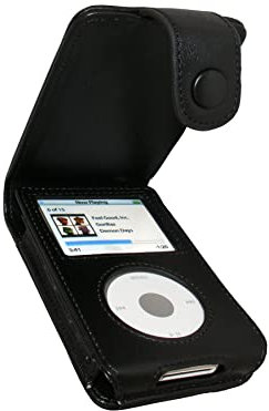 iGadgitz U0131 Funda Cuero Libro Case Compatible con Apple iPod Classic 80GB/120GB - Negro