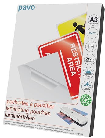 Pavo Premium Laminierfolien DIN A3, 2 x 75 micron, 100-er Pack, matt