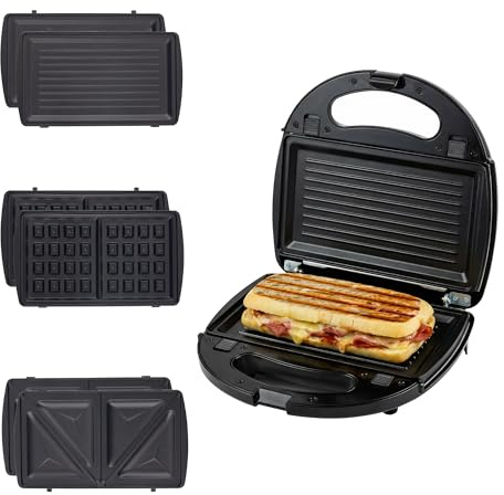OVENTE 3 in 1 Electric Sandwich Maker, Panini Press Grill and Waffle Iron Set with Removable Non-Stick Plates, Perfect for Cooking Grilled Cheese, Tuna Melts, Burgers, Steaks and Snacks, Black GPI302B
