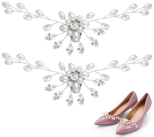 Amosfun Clips De Chaussures En Perles Et Cristaux 2 Pièces 4.33X0.79X0.39 Pouces Accessoires De Décoration Pour Femme Mariage Soirée Strass Élégants