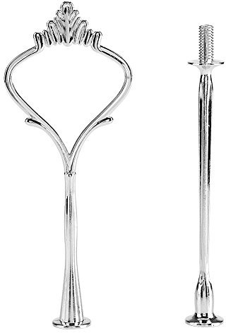 Base de la tarta de metal con asa, pedestales de soporte para bandejas de tartas de 2 o 3 pisos, dorado/plateado (corona plateada de dos capas)