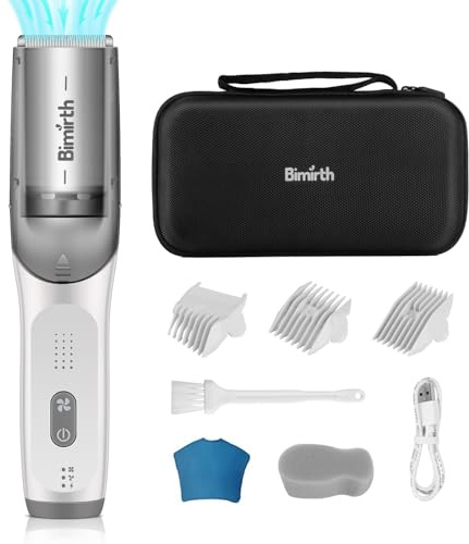 Bimirth Baby Haarschneider - Leise, Wasserdicht Schnurloser Kinder Haartrimmer mit Vakuum, USB Wiederaufladbar, 3 Führungskämme, Sicheren Keramikklingen und Tasche