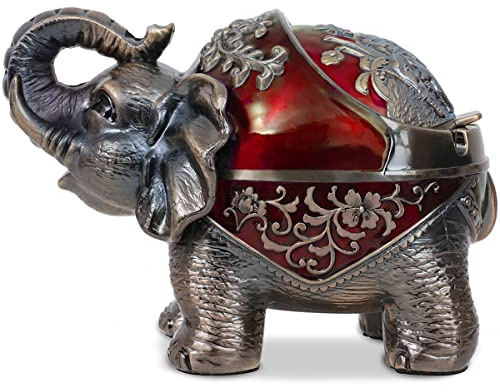 Gusnilo Elephant Ashtray with Lid - Windproof Metal Ashtray for Outdoor & Indoor Use, Practical Vintage Decoration (Red)