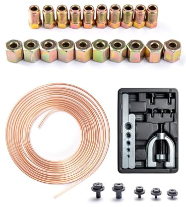Trintion Brake Pipe Repair Kit 25Ft Brake Pipe Flaring Tool Kit 3/16 Brake Line Repair Kit 10mm Car Brake Line Replacement Cutter Bender Brake Pipe Flaring Tool Joint for Car Braking System
