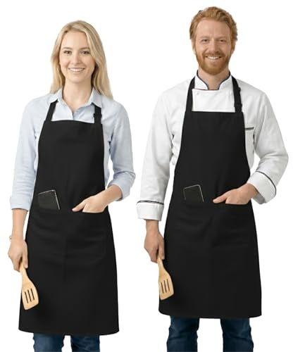 LivinEase Grembiule Cucina Donna e Uomo – Grembiule da Cucina Regolabile con 2 Tasche Frontali, Ideale per Casa, BBQ, Pasticceria e Uso Professionale (Black, Pack of 2)
