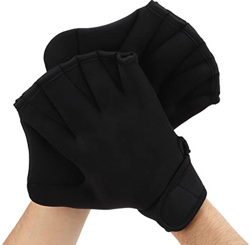 equlup Gants Aquatiques, Paire De Gants Palmés De Natation Gants D'entraînement De Plongée Réglables avec Dragonne pour Hommes Femmes (Noir)(L)