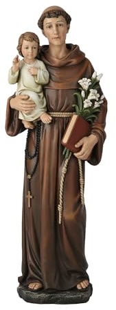 Estatua católica de San Antonio de Padua, Figura bendecida, decoración Religiosa inspiradora para el hogar, 14.75 Pulgadas de Alto, Escultura renacentista Hecha a Mano por Buildclassic