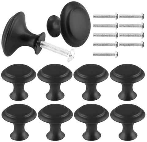 Ryaupy 10PCS Boutons d'armoire vintage chic - acier inoxydable boutons de porte ronds - bouton de meuble pour cuisine chambre armoire (Noir