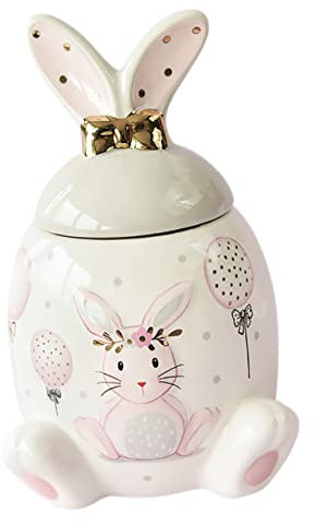 PRETYZOOM Ceramic Rabbit Shape Cookie Jar 420ml with Airtight Lid Small Bunny Storage Container for Tea, Sugar, and Loose Leaf Tea Storage in Kitchen