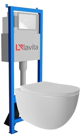 Lavita LAV 101 Élément mural pour WC 40 cm + évier mural suspendu sans bord + panneau de commande LAV 200.4.1 blanc | Kit complet | Réservoir de chasse encastré | WC complet