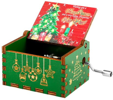 Thyonta Halloween Christmas Hand-Crank Wooden Music Box Classic Carved Music Box Before Christmas Theme for DIY Holiday Songs and Graduation Celebrations Thoughtful Gift