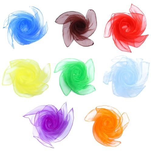 BFUZXY 8 Stück Bunte Jongliertücher,Chiffontücher für Kinder Party-Aktivitäten,Seidentücher zum Tanzen & Spielen, Spieltücher für Verkleidungskiste,Schwungtuch und Turntuch zum Hängen