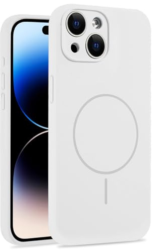 Mixroom - Custodia Cover per iPhone 13 in Tpu silicone liquido morbido compatibile con MagSafe accessori con cerchio magnetico integrato Bianco