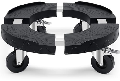 Humagineer Porte Plante Ronde à Roulettes Charge Lourde, Capacité de 220KG, Support pour Plantes Interieur Adjustable de 38CM à 48CM, Plateau avec Roulettes pour Pots de Fleurs, Arbres, Ombrelles,Noir