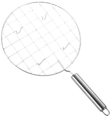 Roadror Steel - Papad Jali Stainless Steel Roti Grill with Wooden Handle, Round Toasted Mesh | Multipurpose Baking Holder, Heat Resistant Wire Mesh for Indian Buns, Papad and A