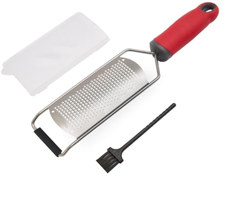 Basilico Rallador de queso parmesano con asa, 3 piezas de acero inoxidable, rallador afilado con navaja, rallador de limón, rallador de jengibre, rallador de nuez moscada y mucho más, incluye cepillo