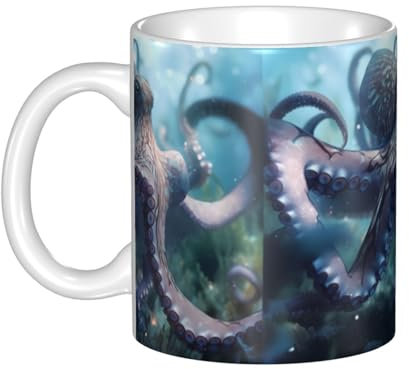 Gpkgsigt Taza de cerámica con impresión de pulpo gigante para capuchino, latte, cereales, yogur, leche, bebidas calientes o frías, horno de microondas