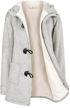 Yuson Girl Felpe Lunga con Cappuccio Donna Cardigan con Zip Cappotto con Cappuccio a Maniche Lunghe Tinta Unita Giubbotto Donna Invernale Giacche e Cappotti in Pile con 2 Tasches(Grigio Chiaro, S)