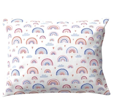 PinkZebra Funda de almohada infantil de 70 x 35 cm, 100 % algodón, funda de cojín para niño, certificado Öko-Tex Standard 100, funda infantil con cremallera, fabricada en la UE, arco iris