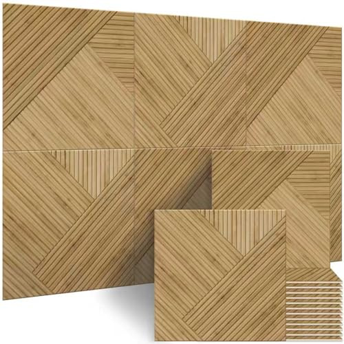 BUBOS Acoustic Wall Panels, Pack of 6 – 60 x 60 cm Wood-Pattern Soundproof Wall Panels, Self-Adhesive Decorative Art Acoustic Panels for Studio, Office & Home Cinema (Light, 60 x 60 cm)