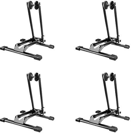 4x WELLGRO Fahrradständer - für Vorderrad oder Hinterrad, Stahl, schwarz, platzsparend zusammenklappbar