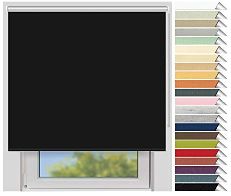 EFIXS Thermorollo Medium - Rollos nach Maß - 25 mm Rollowelle - Stoffbreite bis 220 cm, Höhe bis 240 cm - Hier: bis 140 cm x 240 cm (BxH) - schwarz (069) - mit & ohne Bohren