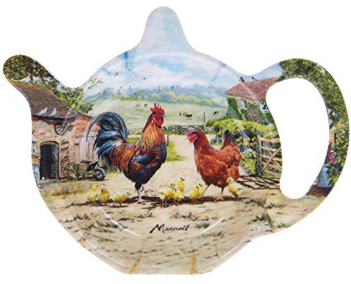 Teapot Shaped Cockerel & Hen Plastic Teabag Tidy Dish Holder