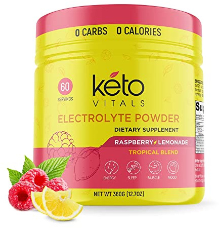 Keto Vitals Electrolytes Powder - Sugar Free Keto Electrolytes Powder with Potassium, Magnesium, Sodium, & Calcium - No Sugar Electrolyte Drink Mix & Hydration Powder, 60 Servings, Raspberry Lemonade