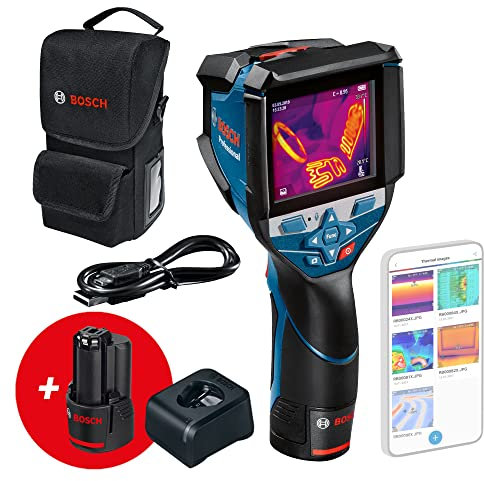 Bosch Professional 12V System Wärmebildkamera GTC 600 C (2x 12-V-Akku, mit App-Funktion, Temperaturbereich: –20 °C bis +600 °C, Auflösung: 256 x 192 px, Schutztasche) – Amazon Exclusive Set