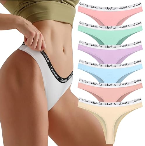 L&K-II Tangas de Algodón para Mujer Thong Transpirable,Cómodos,Suaves y Elásticos Thong Underwear Pack de 6, Multicolor 3214, S
