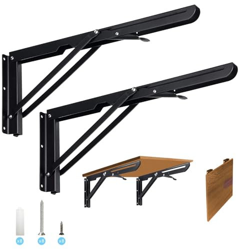 Regalträger, 400mm 2 Stück Edelstahl Klappkonsole Klappscharnier Klappkonsole Schwerlast für Bänke und Regalkonsole, Regalträger Schwarz