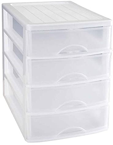 AC - Cajonera de Almacenamiento Sobremesa con 4 cajones, Torre de Almacenamiento Multiusos para Oficina, hogar, Escuela, etc. 35,3 x 26,5 x 35,3 cm Color Blanco.