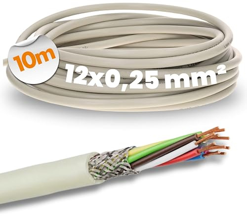 Lapp 0034412 LiYCY - Cavo di controllo schermato 12 x 0,25 mm², cavo dati in PVC grigio, cavo di collegamento a LED, 12 fili per armadi elettrici