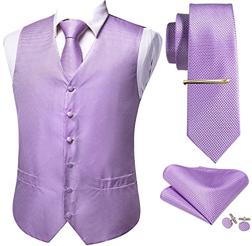Barry.Wang Men Vest Set Classic Waistcoat Tie Handkerchief Cufflink Clip Casual Business Dress