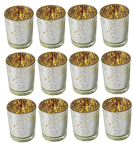 OSALADI 12pezzi Portacandele Placcato Da Elegante Bicchiere Per Candele Tealight Per Decorazioni Di Matrimoni e Feste Colore Giallo Design Romantico e Sognante