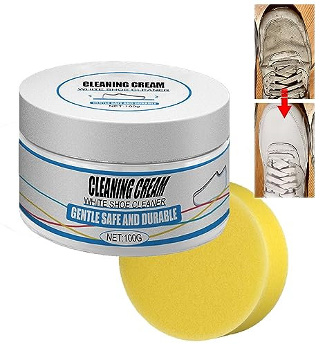 Yelewy Mehrzweck Reinigungscreme,Weißer Schuhreiniger,Multifunktionale Reinigungs und Fleckenentfernungscreme,Weiße Schuhreinigungscreme mit Reinigungsschwamm,Decontaminate Solid Paste für Sneaker