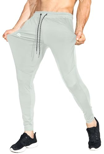 ZENWILL Elasticos Pantalones Jogger Hombre,Secado Rápido Deporte Gym Pantalon Chandal Hombre con Cremallera Bolsillos(Gris Claro,S)