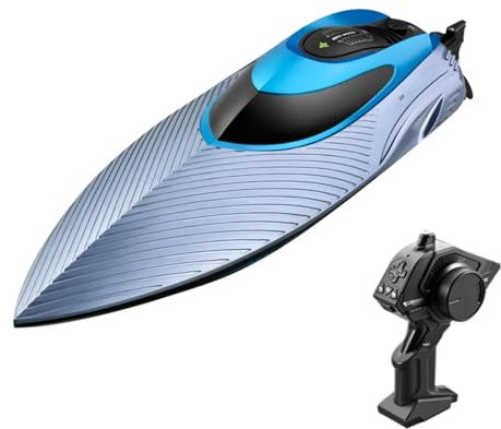 Hylukon Ferngesteuertes Boot 2,4 G 45 km/h, LED-Licht, Rücksetzfunktion, Elektroboot Spielzeug für Jungen